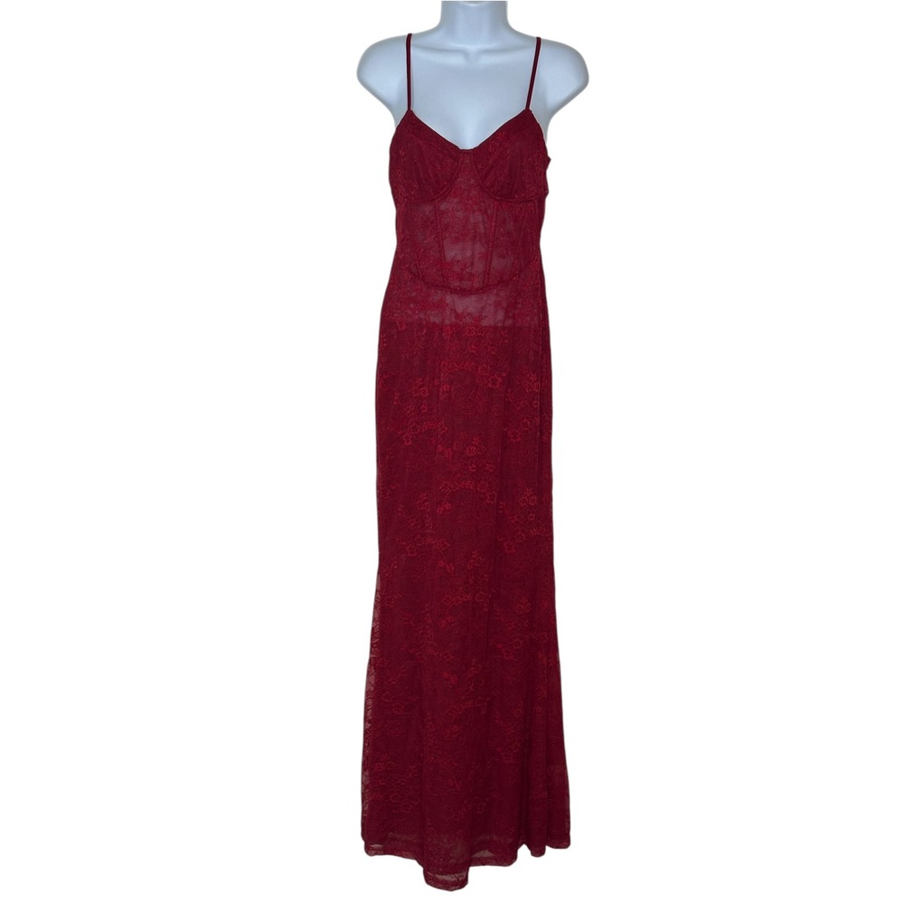 NEW Peppermayo Rosa Lace Maxi Dress Large Red Corset Bodice Formal Evening Goth